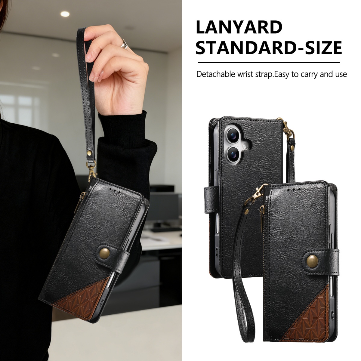 PU Leather Zipper Wrist Strap  - огляд і ціна Leather Card Wallet