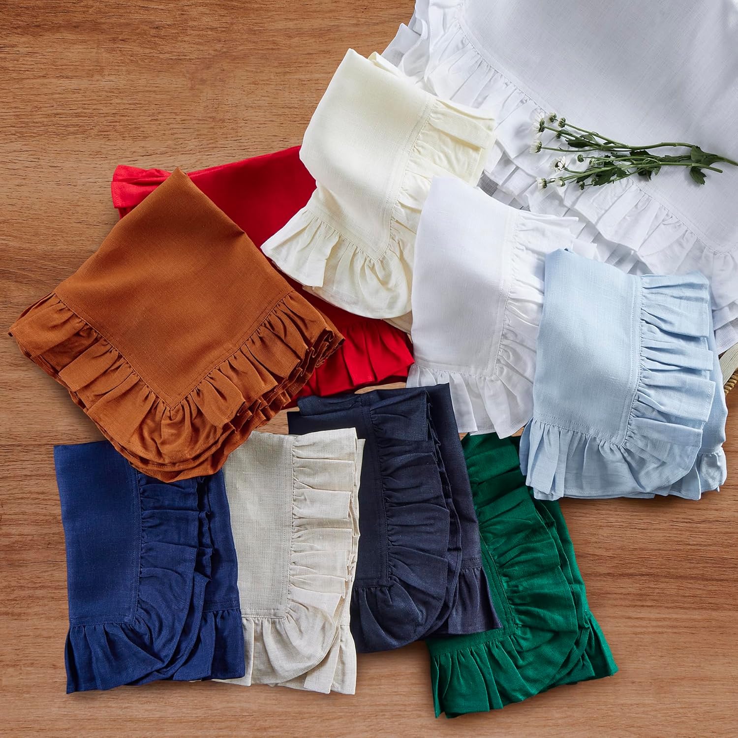 Set of 4 Linen Ruffle Dinner N - огляд і ціна Linen Napkin Set